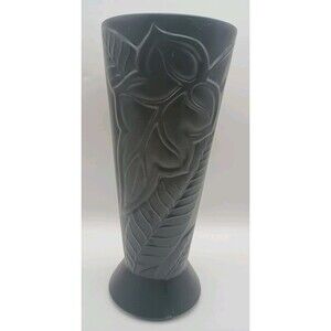Vintage Hull Art Pottery Vase 292-F Matte Black Tropical Floral Art Deco 12.25"H